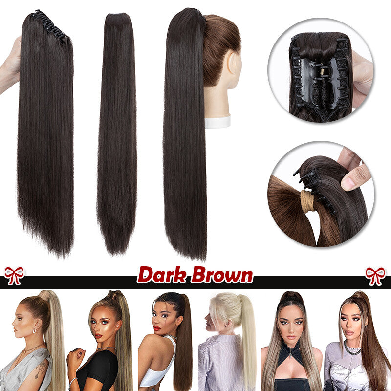 30-Inch Fluffy Ponytail Hair Extension with Claw Clip - Straight & Wave Styles