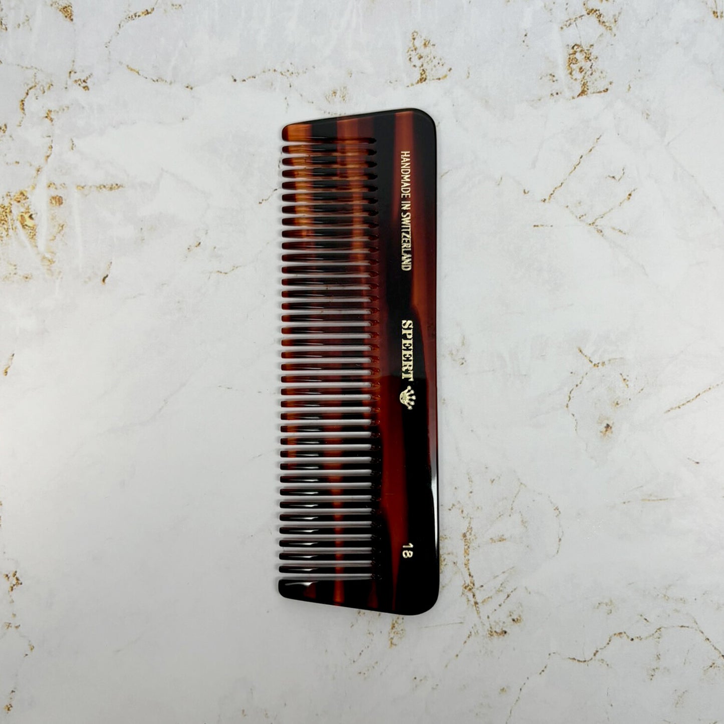 Handmade Swiss Cellulose Acetate Hair Comb - Style #18, 5 Inch Havana Tortoise Brown Gold