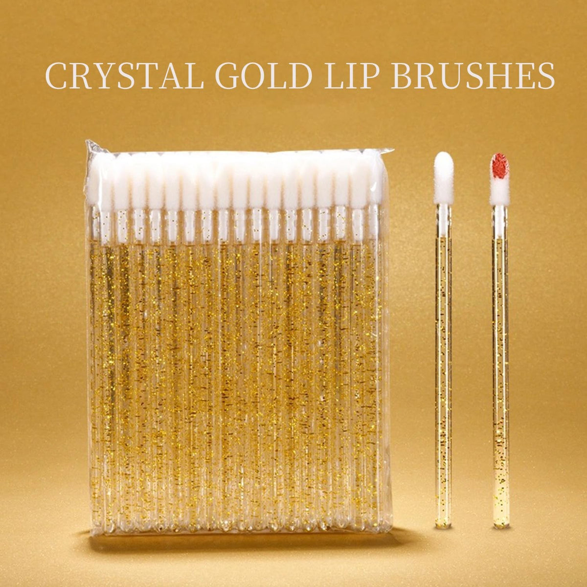 Disposable Lip Brush Set - 50 Premium Gold Lip Gloss Applicators