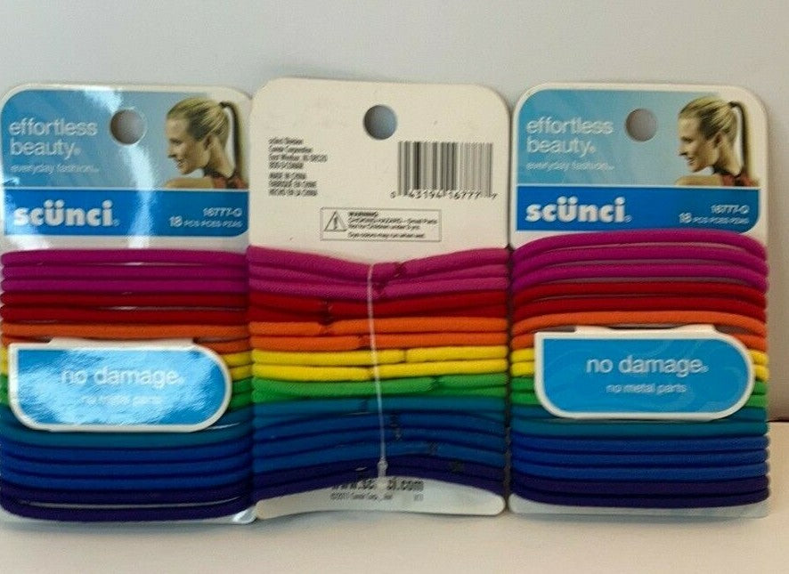 Scunci Hair Ties Ponytail Elastics No Metal Rainbow Pink Red Orange
