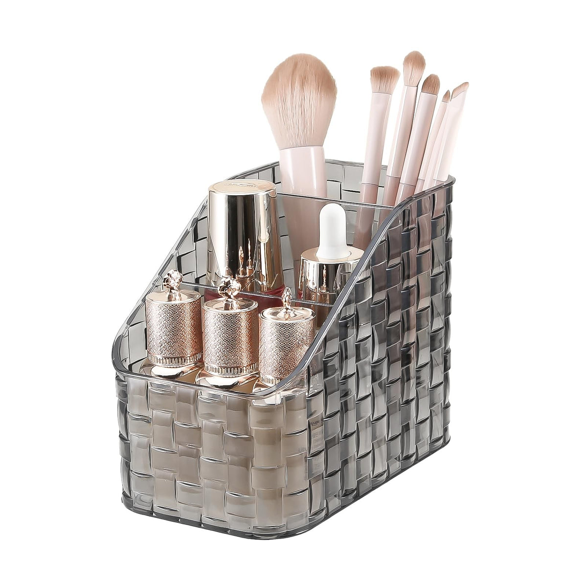 Makeup Brush Organizer Holder 3 Slots Acrylic Vanity Storage Cup Grey