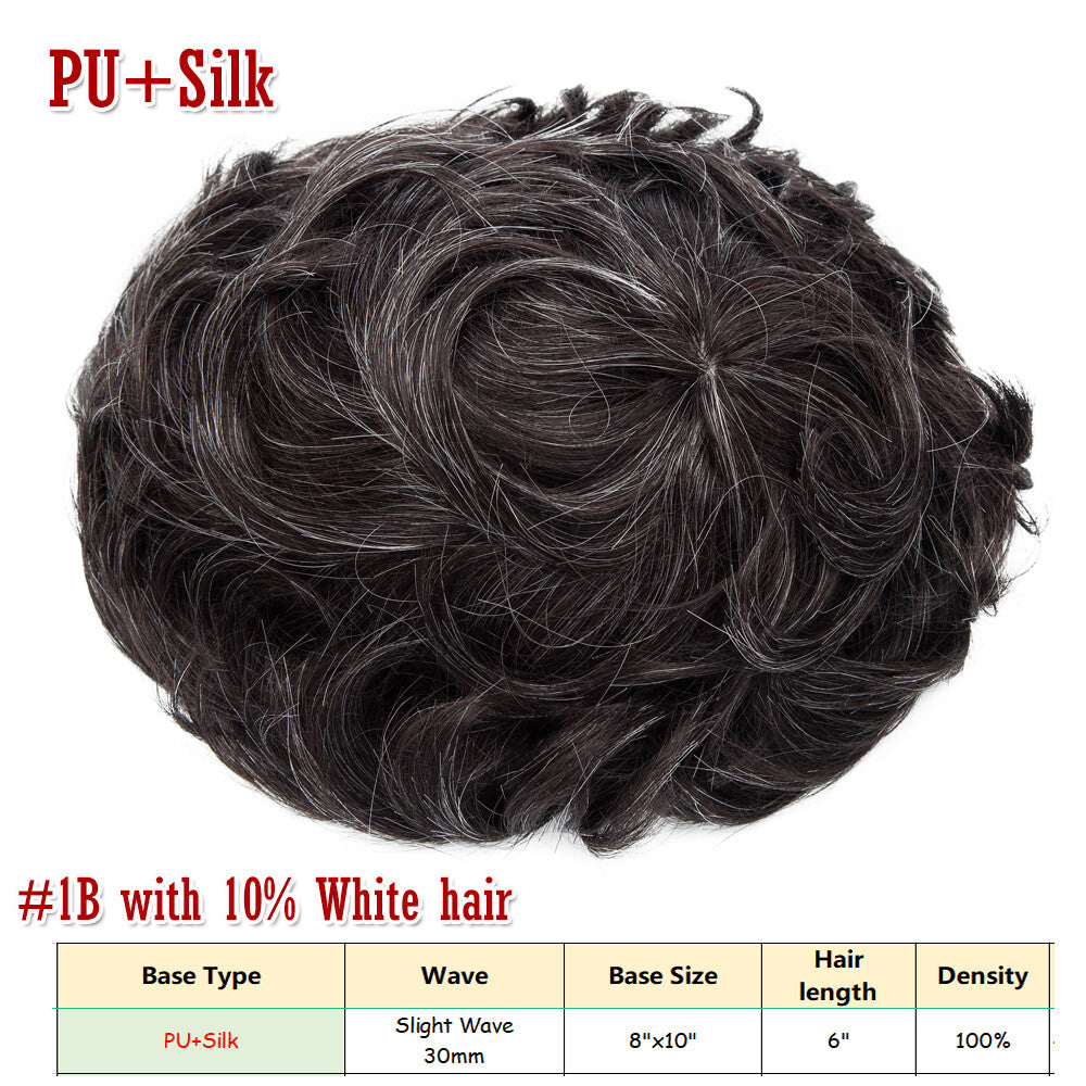 Men's Human Hair Toupee V Loop Hair Replacement System - Natural Look