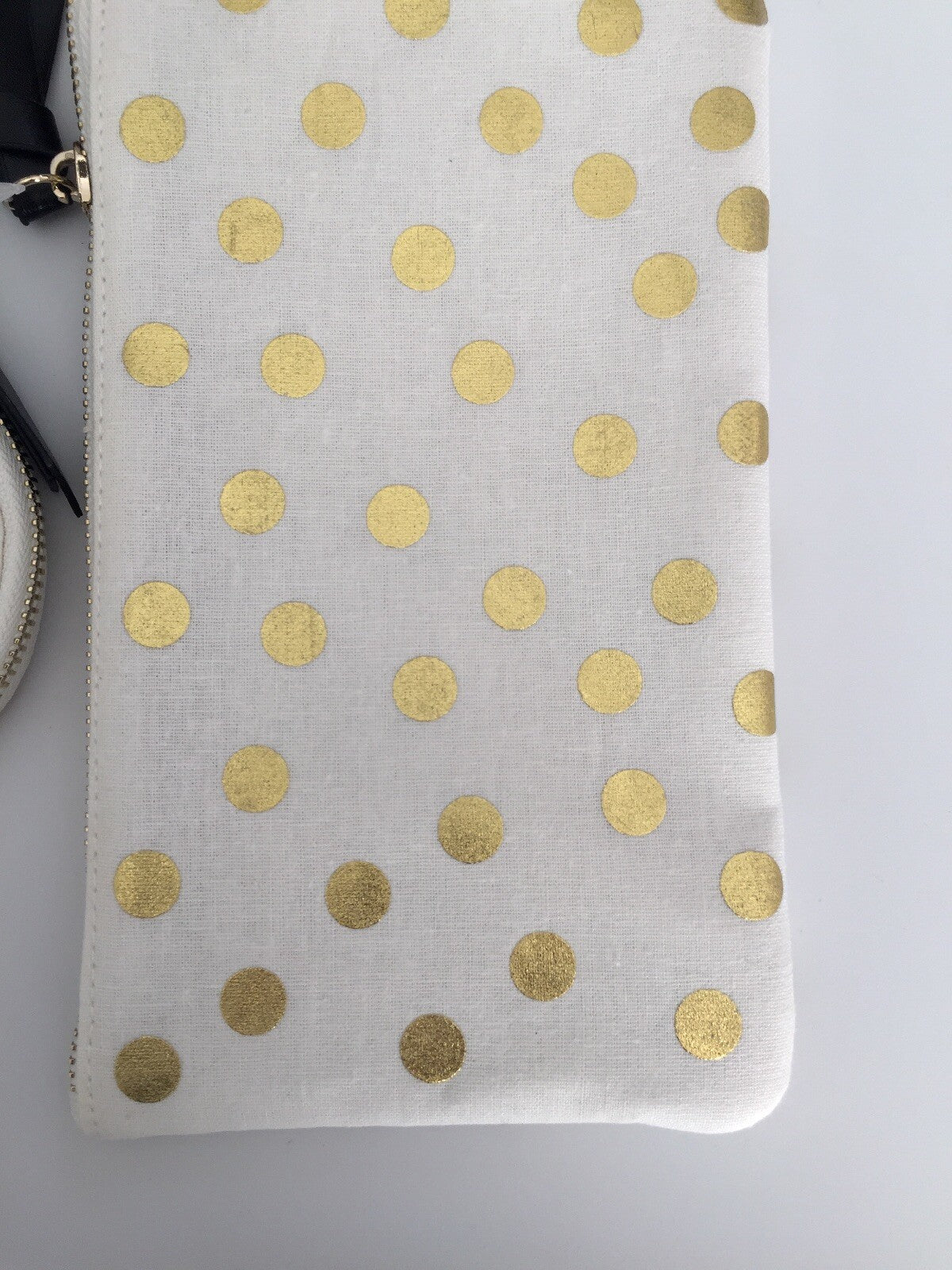 Gold Polka Dot Canvas Cosmetic Pouch Set - 2 Pieces Travel & Makeup Bag