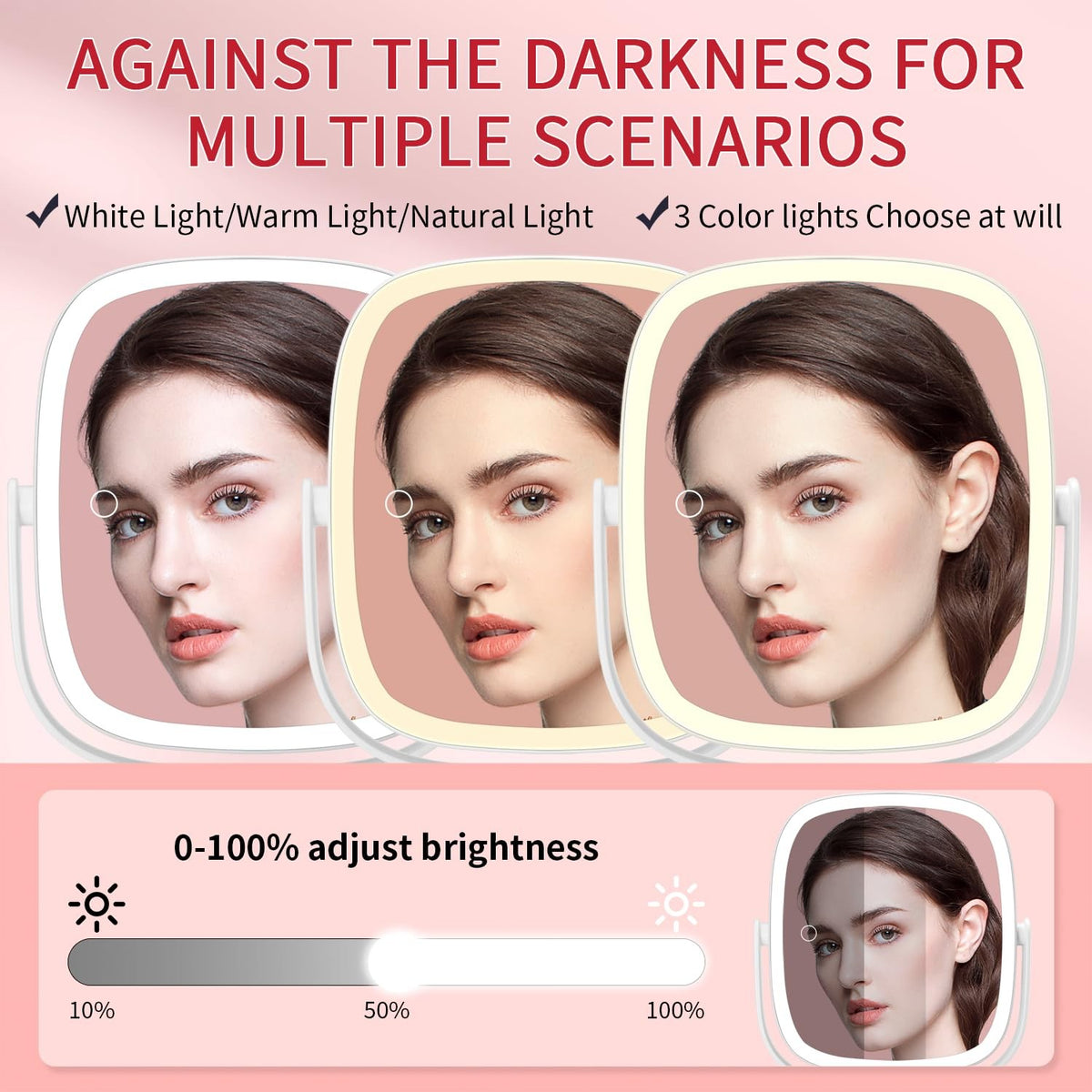 Height Adjustable Lighted Makeup Mirror with 10x Magnification