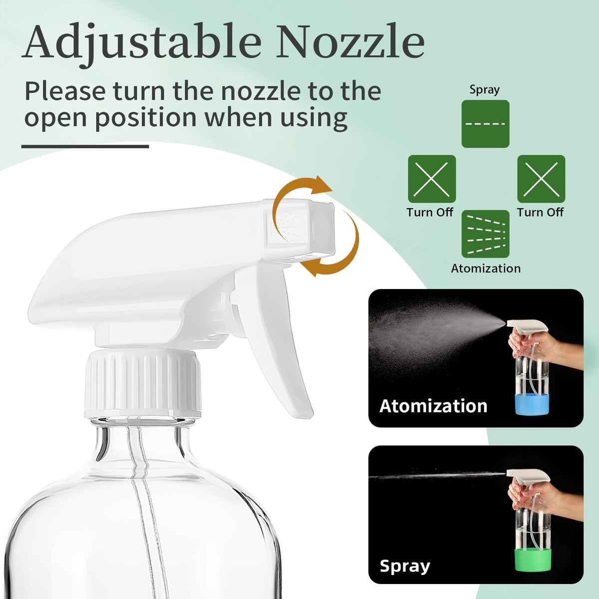 16 Oz Glass Spray Bottles Set with Silicone Sleeves & Adjustable Nozzle