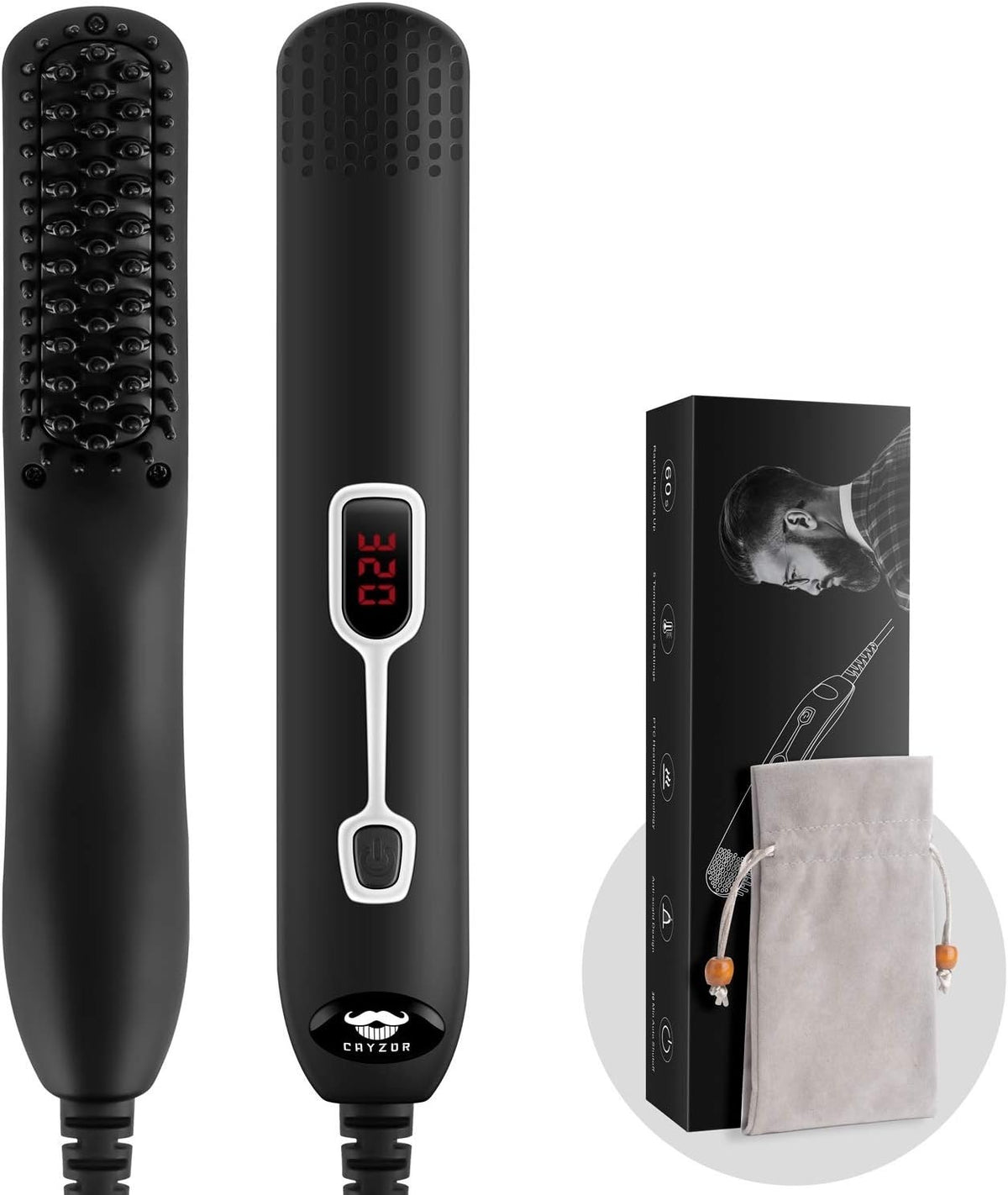 Portable Electric Beard Straightening Brush with 5 Temperature Settings - Anti-Scald