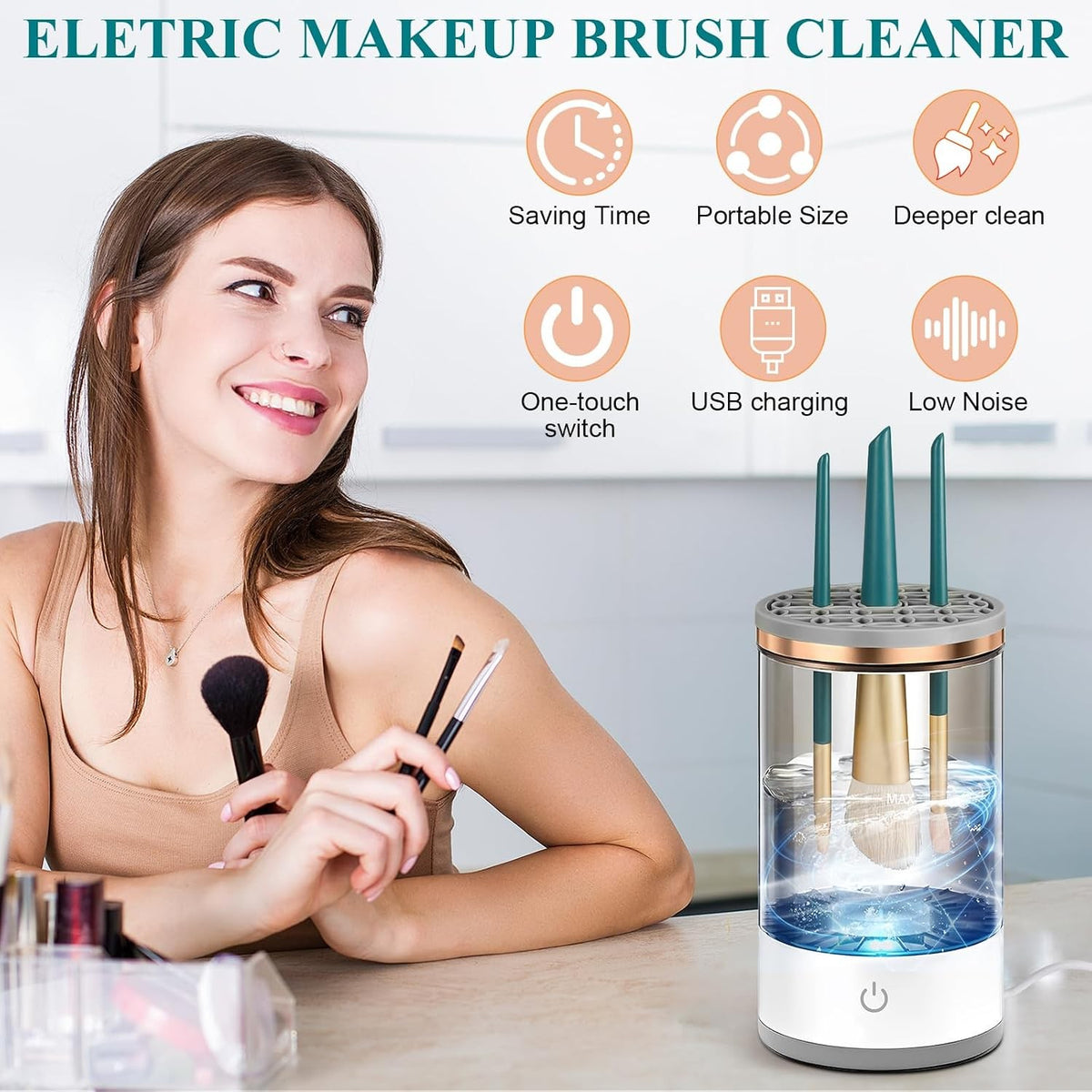 Electric Makeup Brush Cleaner 4-in-1 Multifunctional Tool with Drying & Storage