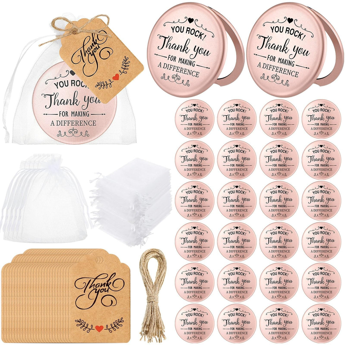 Inspirational Compact Mirror Set with Thank You Cards - Rose Gold Gift for Women