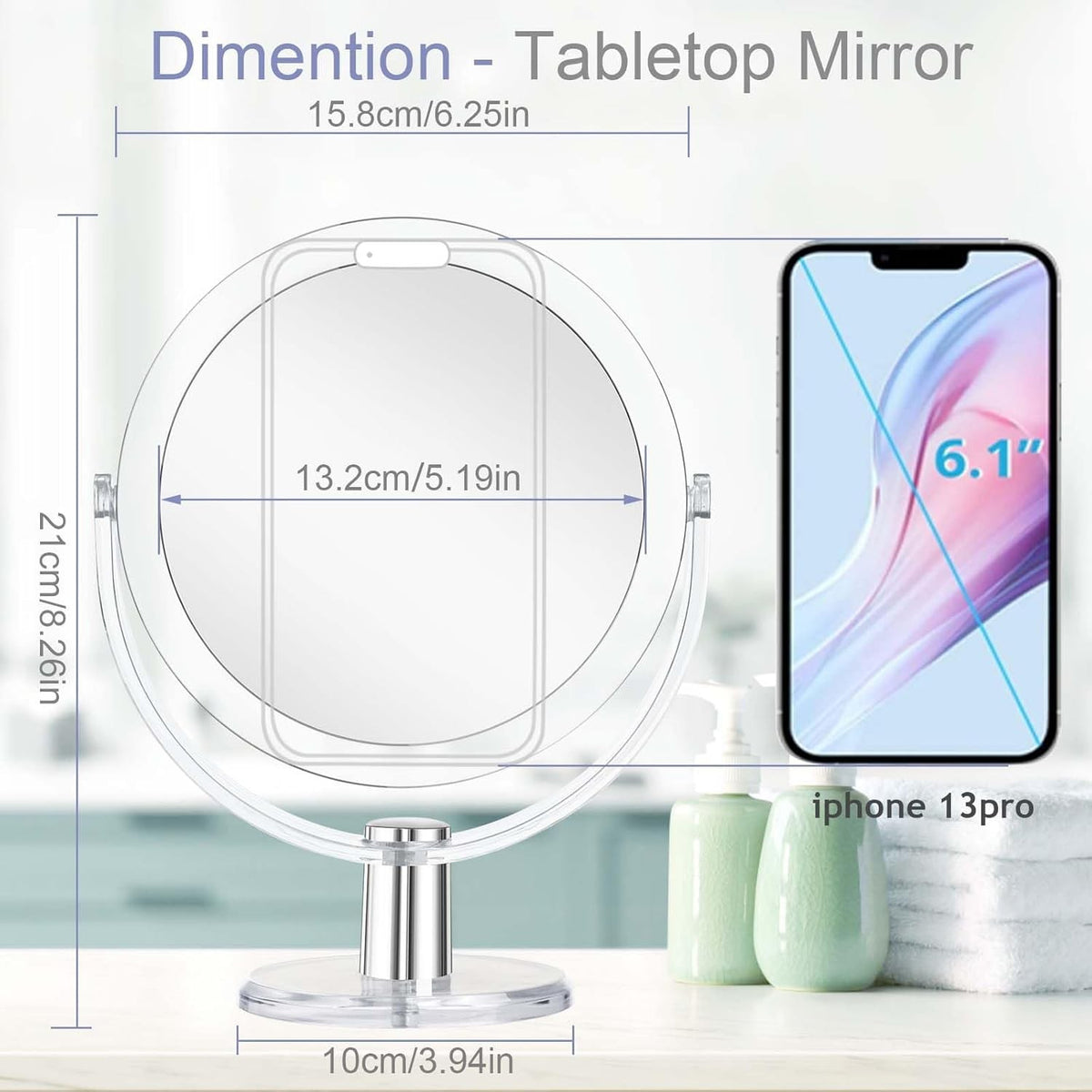 Double Sided Vanity Makeup Mirror with Stand 1X/15X Magnification 360° Swivel