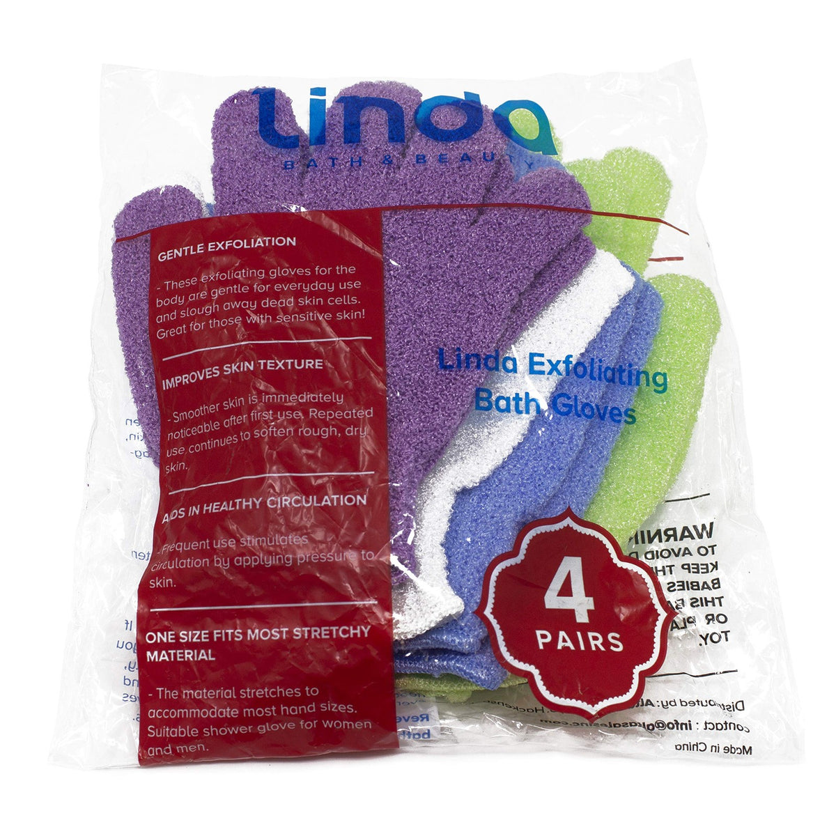 Linda Exfoliating Bath Gloves, Pack of 4 Pair (Pack 1)