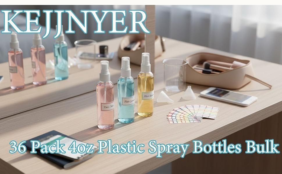 36 Pack 4oz Clear Plastic Spray Bottles with Fine Mist Nozzles, Reusable
