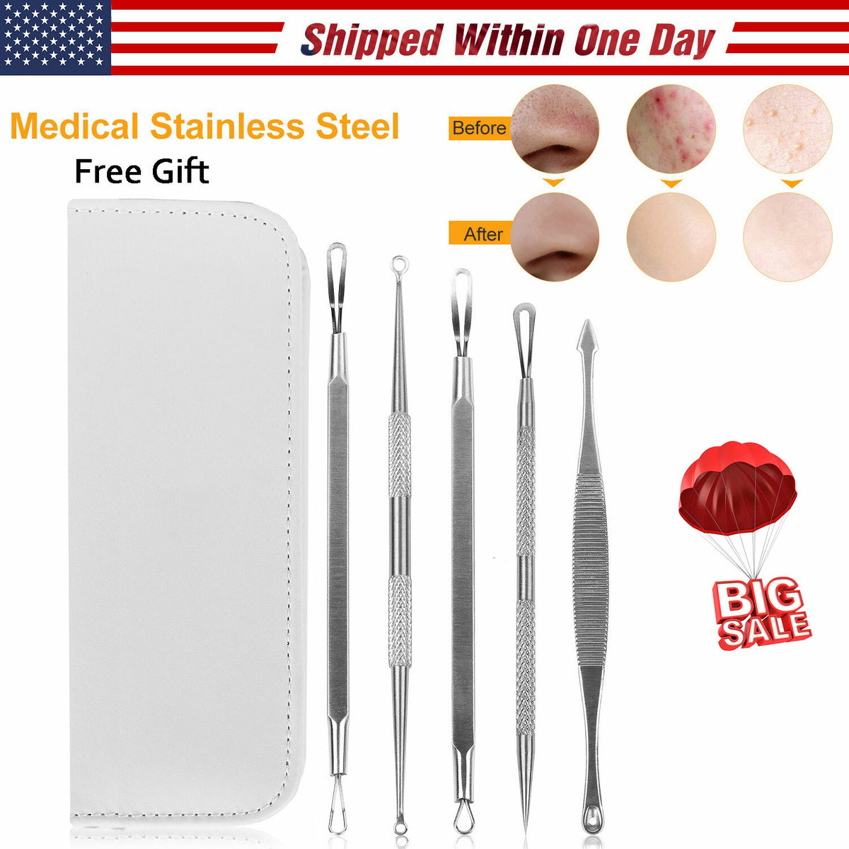 Blackhead Remover Tool Kit 10PCS Acne Spot Extractor Set with Case