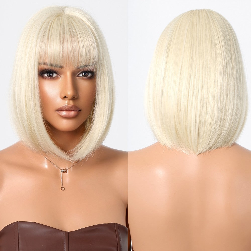 Heat Resistant Blonde Bob Wig with Bangs, Natural Straight Style