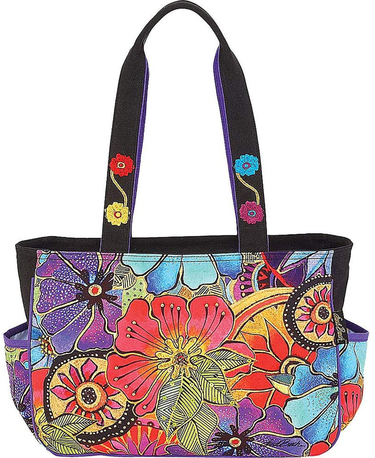 Laurel Burch Floral Medium Tote Bag - Colorful Art-Inspired Design, 14.5 x 4 x 10 Inches