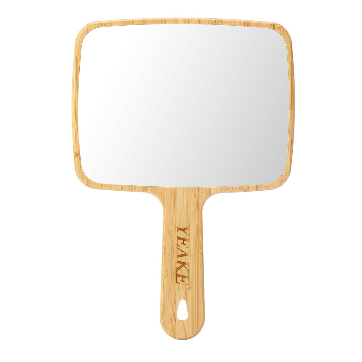 Natural Bamboo Hand Mirror with Handle - Portable & Large Viewing Area
