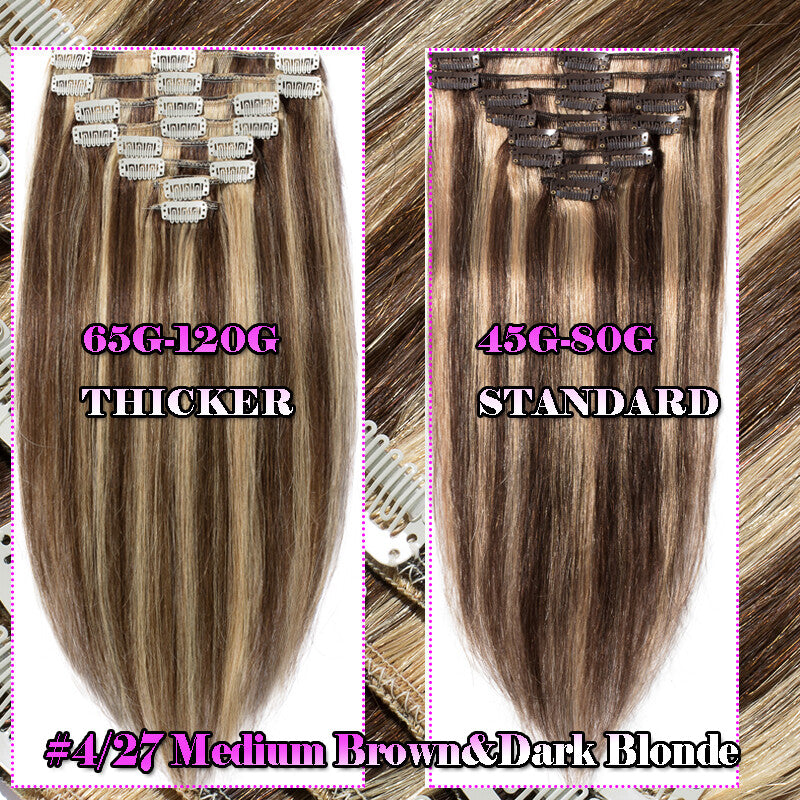 8pcs Clip-In Remy Human Hair Extensions Full Head - Brown Blonde Ombre