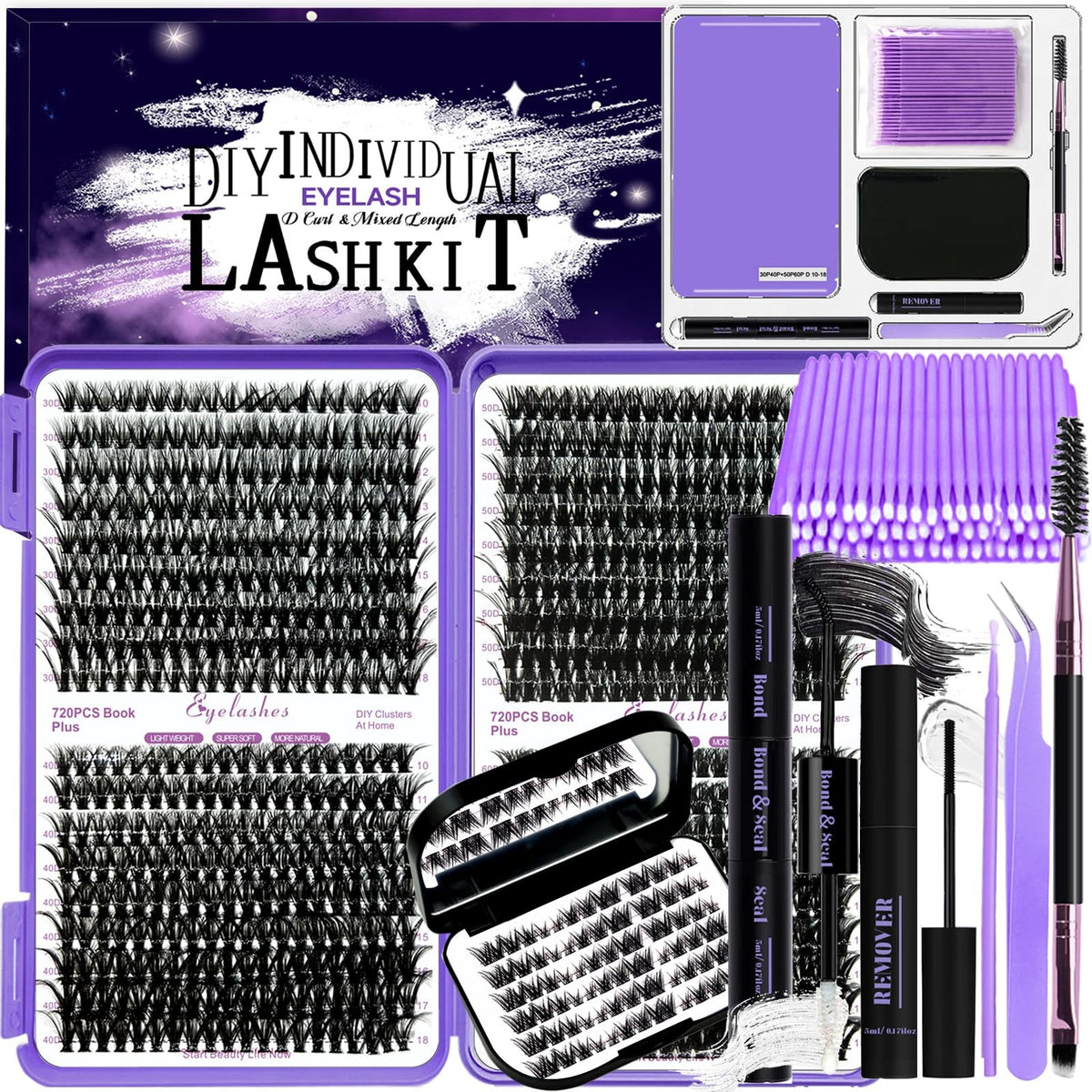 DIY Lash Extension Kit 792 Pcs D Curl Individual Eyelashes with Tools
