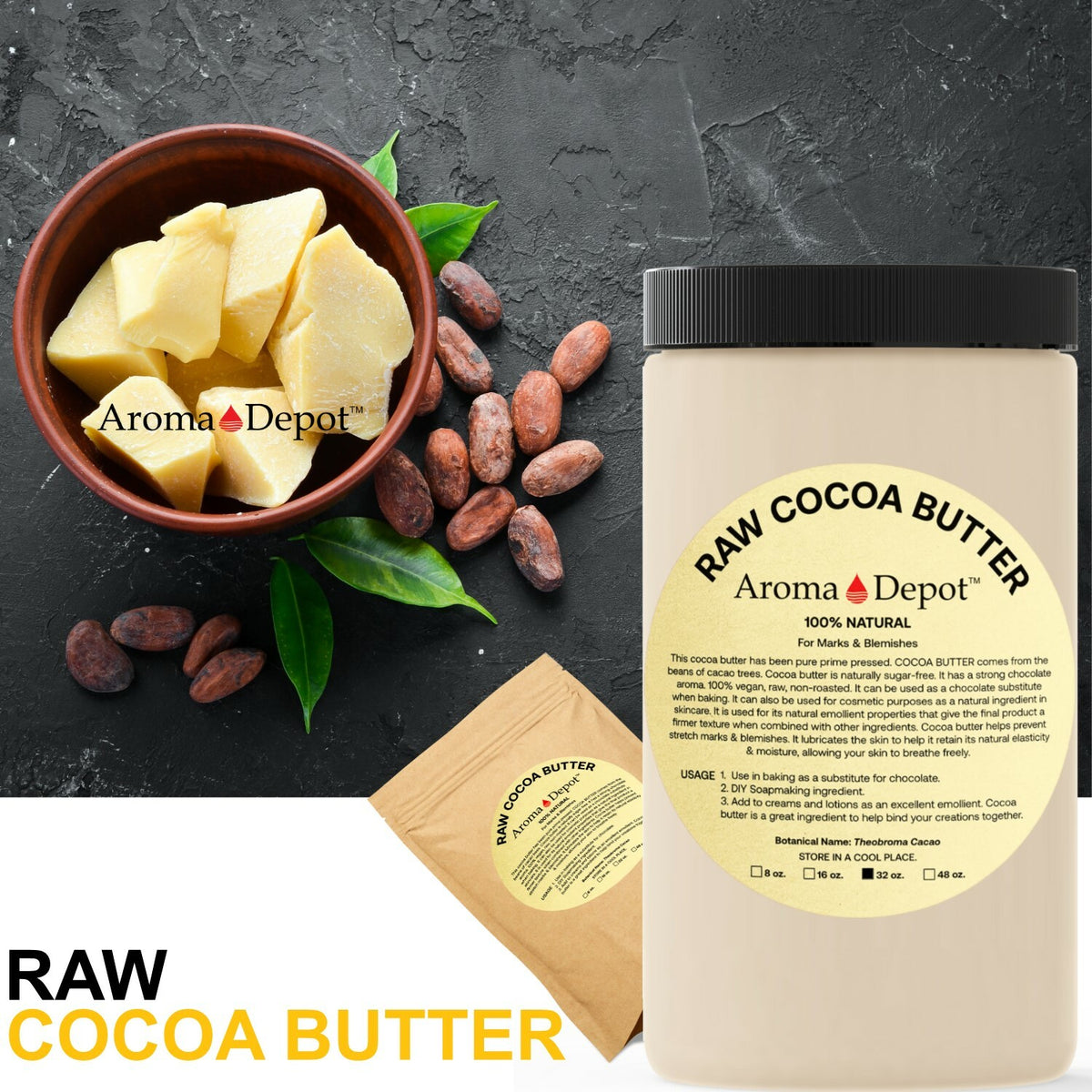 Raw Cocoa Butter 3lb BAG 100% Natural Unrefined Pure Virgin
