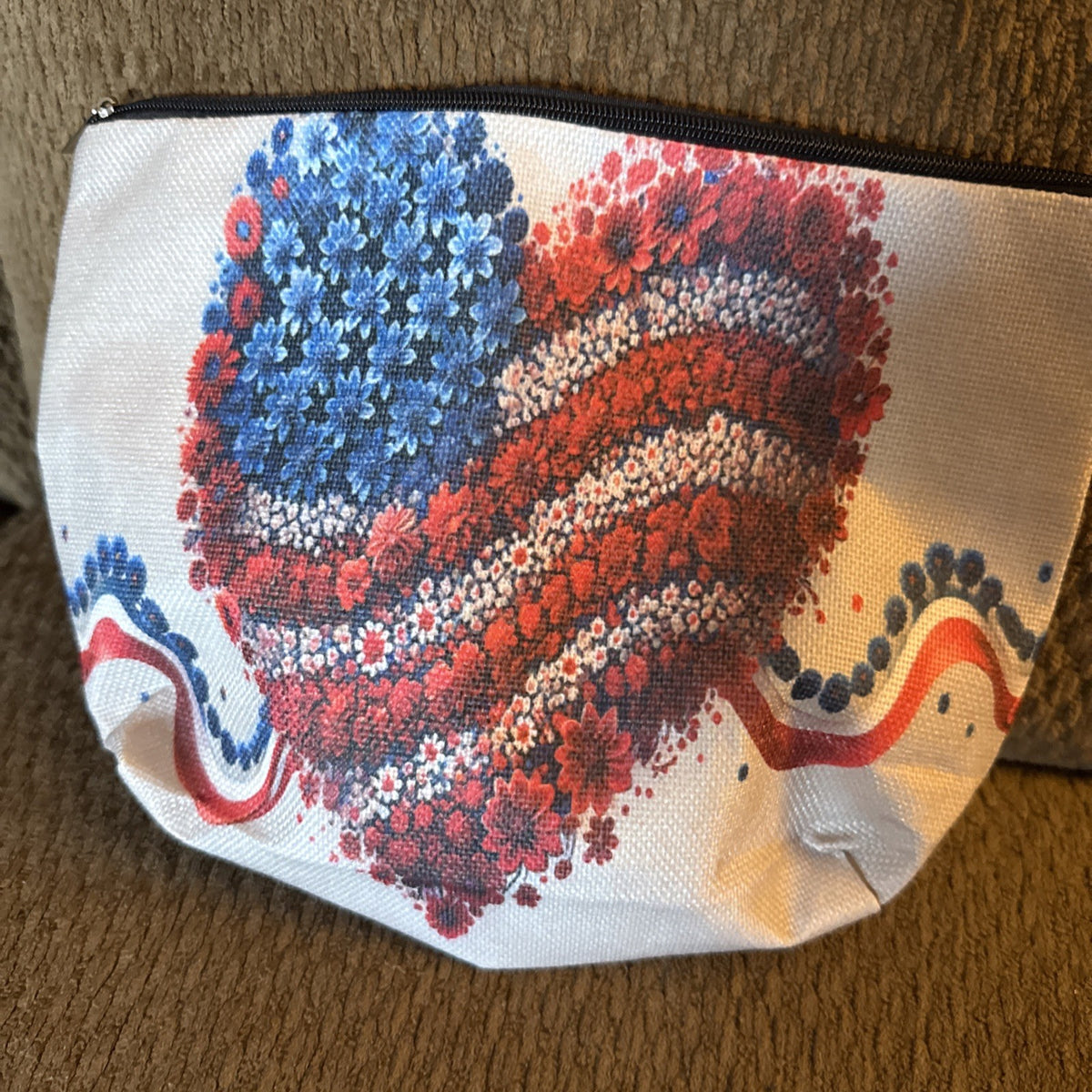 Patriotic Cosmetic Bag with Red, White & Blue Heart Design - Great for 4th of July