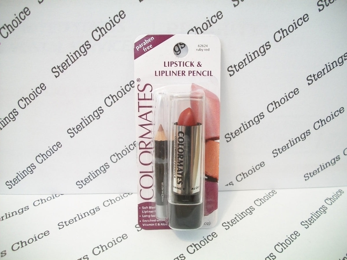 Long-Lasting Lipstick & Lip Liner Set Ruby Red with Vitamin E & Aloe