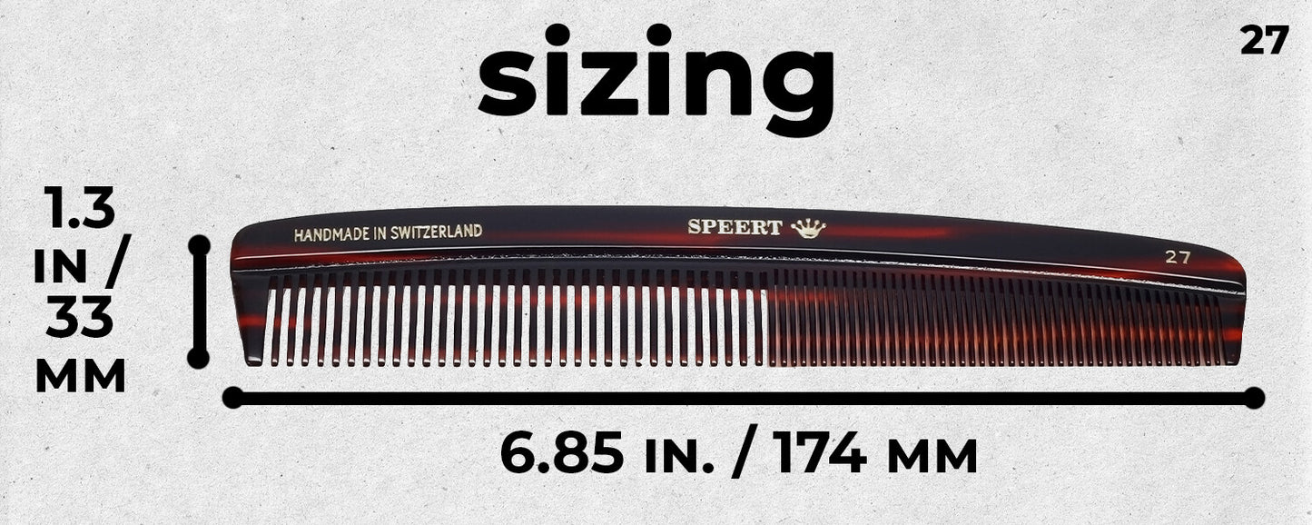 7-Inch Handmade Swiss Cellulose Acetate Comb Tort Brown Wide & Fine Tooth