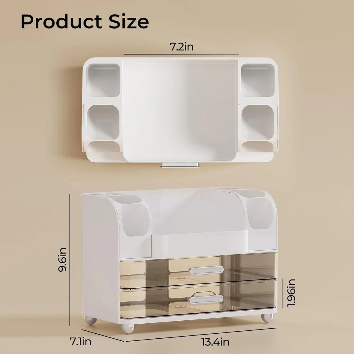 Makeup Organizer with 2 Large Drawers and Brush Holders - Vanity Storage Case
