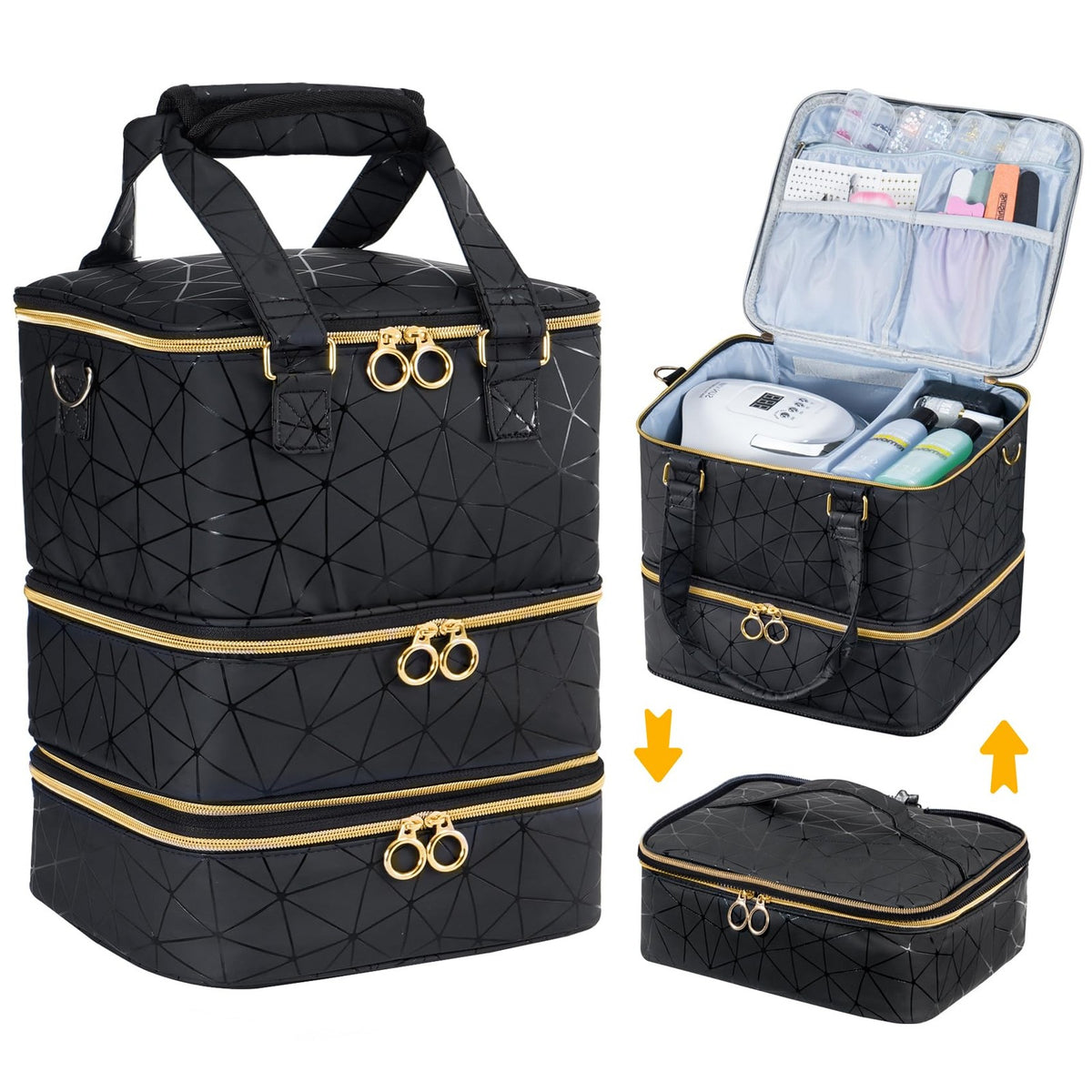 Large Nail Polish Organizer with 3 Layers, Travel Storage Bag for Manicure Supplies