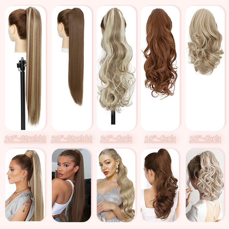 Real Wavy Claw Clip-In Ponytail Hair Extension Extra Thick Synthetic Hair