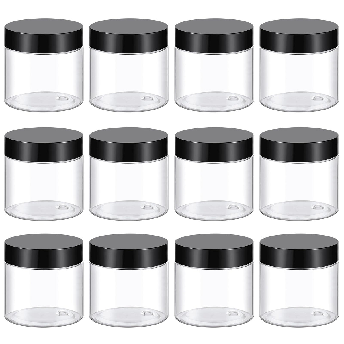 12 Pack 2oz Clear Plastic Storage Containers with Lids - Reusable Jars for Cosmetics & Crafts