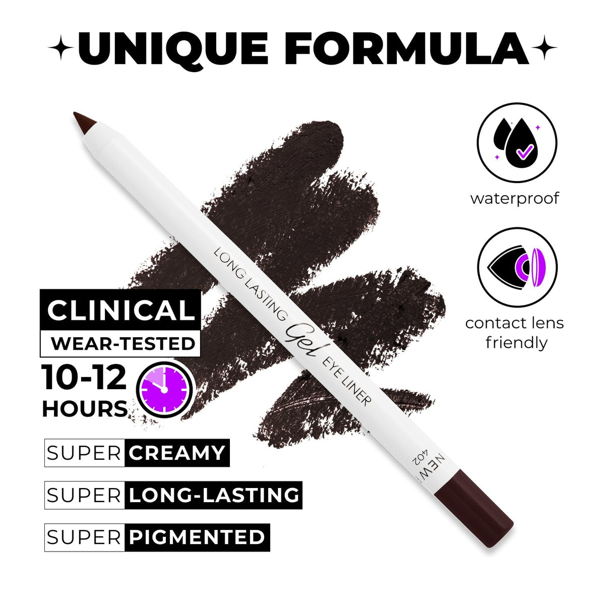 Long-Lasting Waterproof Gel Eyeliner - Deep Brown, Smudge-Proof, 0.06 oz