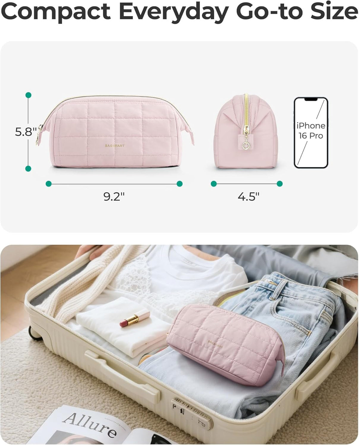 Travel Makeup & Toiletry Bag with Wide-Open Zipper - Padded Black Cosmetic Organizer