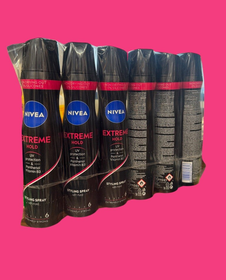 Extreme Hold Hair Spray - 48 Hour Strong Styling Spray - 6 Pack 250ml