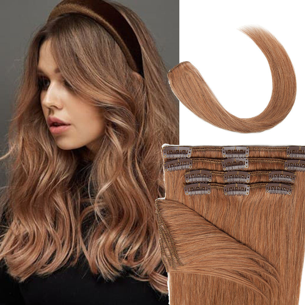 Clip-In Human Hair Extensions Full Head 8 Pieces Remy Hair for Volume & Length
