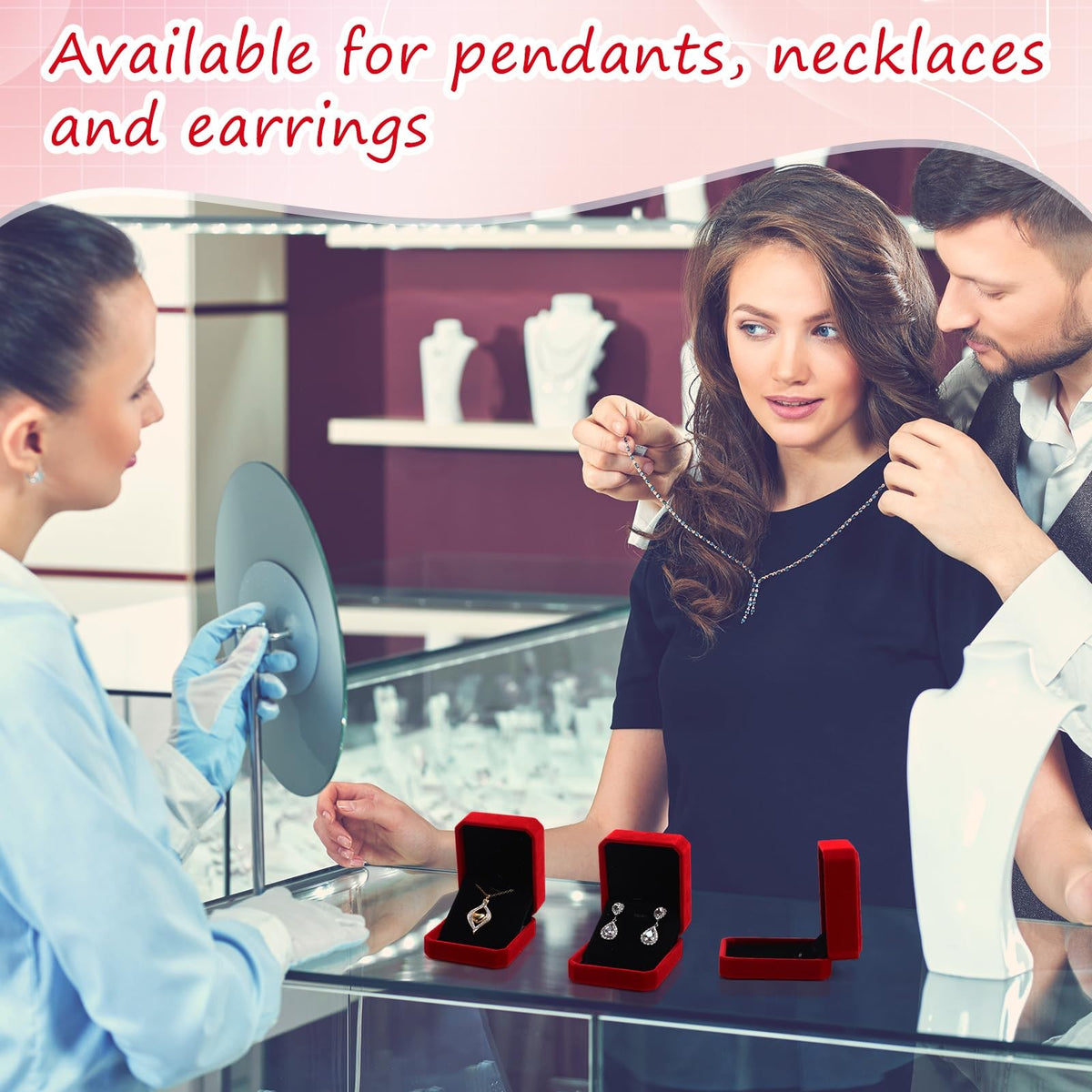 Velvet Jewelry Gift Boxes Set - 24 Wine Red Necklace & Pendant Holders