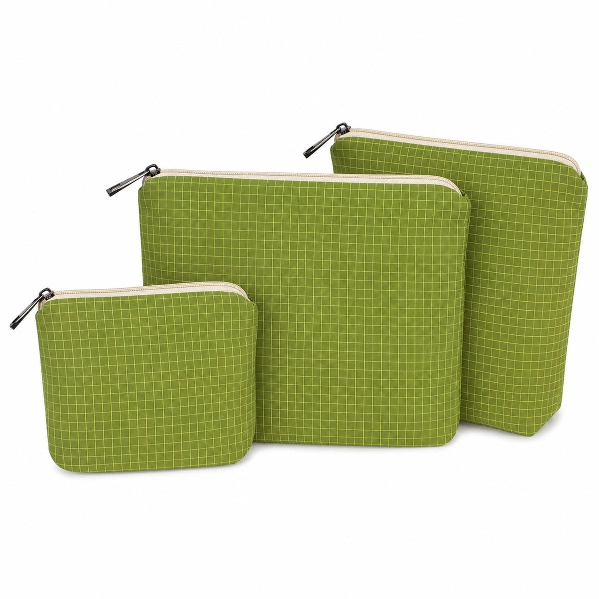 Travel Organizer Pouches Set - 3-Pack Green Checkered Nylon Makeup & Card Pouches