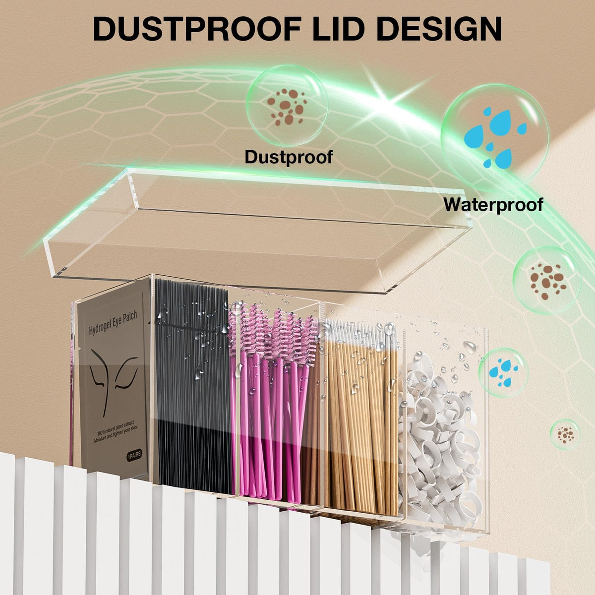 Acrylic Lash Extension Organizer Box with Lid - Eyelash Supplies Storage Container