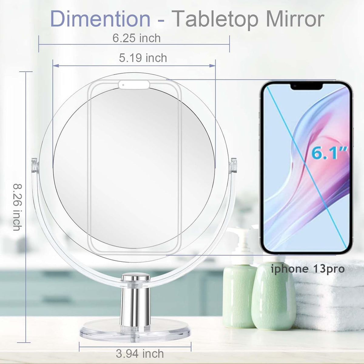 Double-Sided Makeup Mirror with 1X/15X Magnification and 360° Rotation - Stylish Vanity Mirror