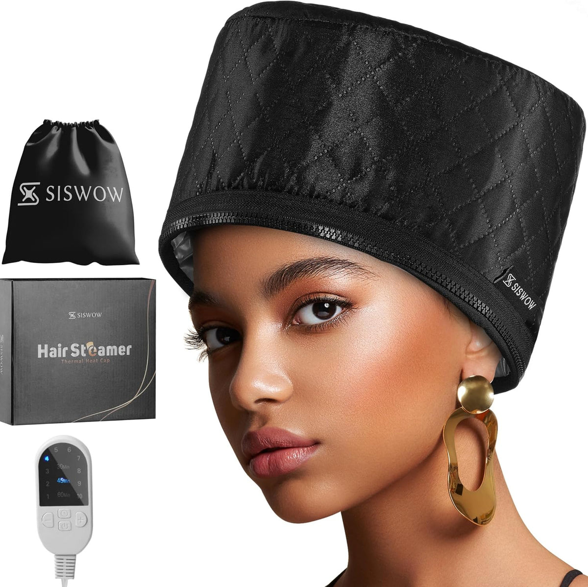 Hair Steamer for Natural Hair - Thermal Deep Conditioning Cap with 10 Adjustable Heat Levels