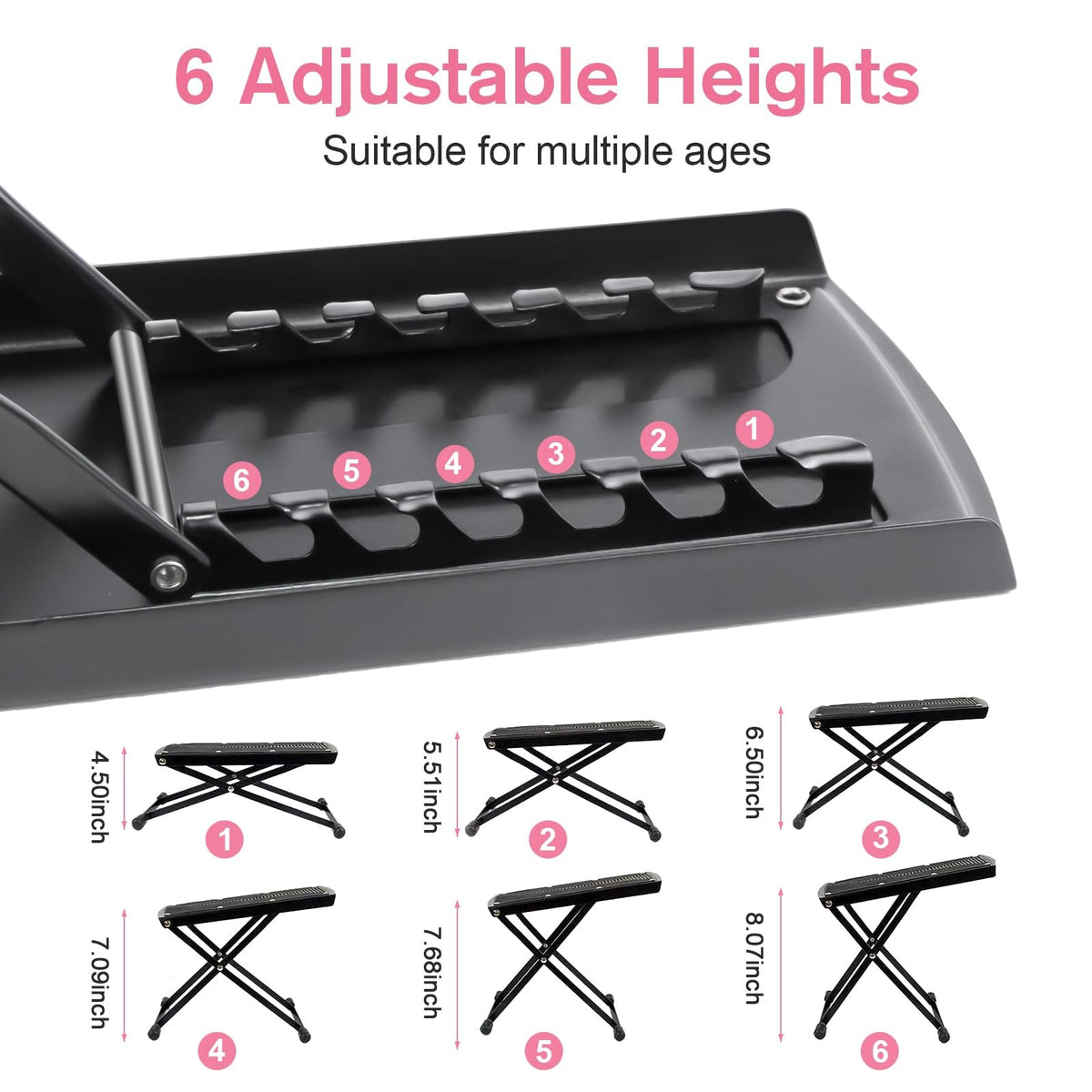 Adjustable Pedicure Foot Rest - Foldable Foot Stand with 6 Heights, Non-Slip & Stable