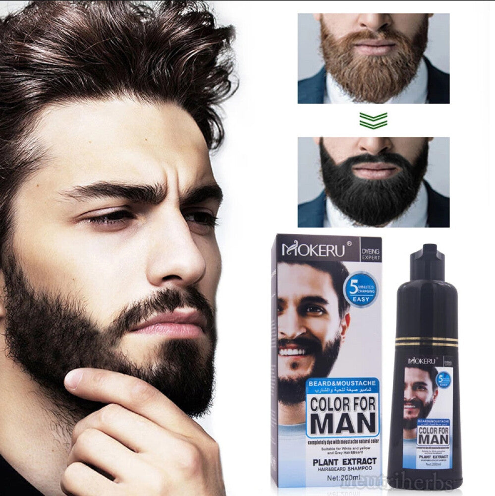 Men Black Beard Hair Dye Shampoo Permanent Darkening Hair Color for Beard & Hair