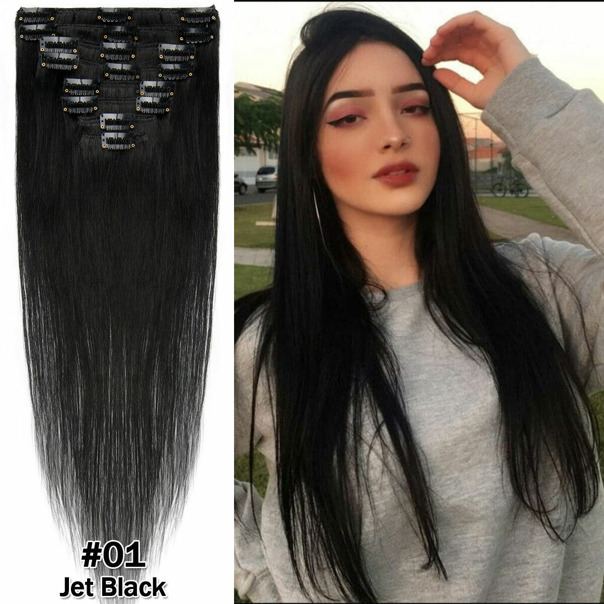 Clip-In Remy Human Hair Extensions Full Head Set - Multiple Colors & Lengths