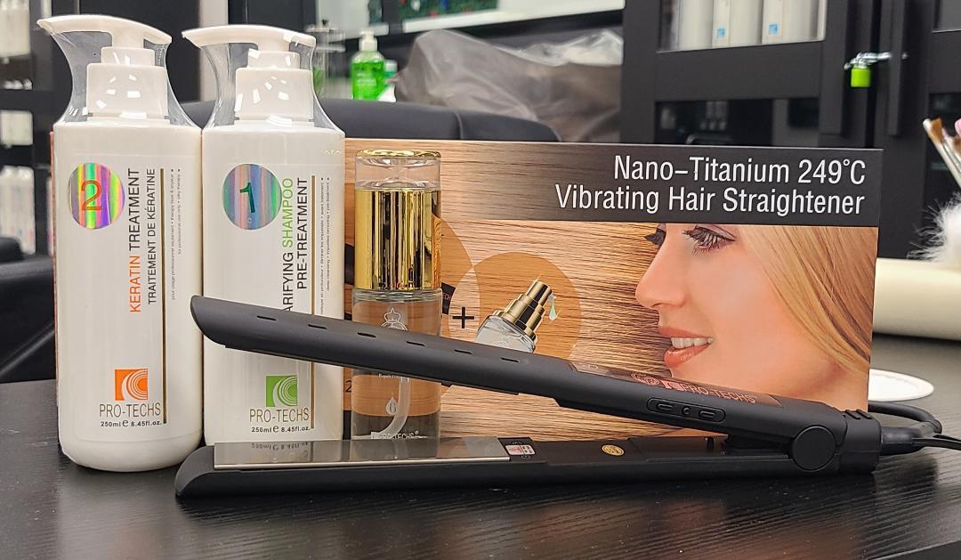 Professional Brazilian Keratin Hair Treatment Set with Nano Titanium Flat Iron