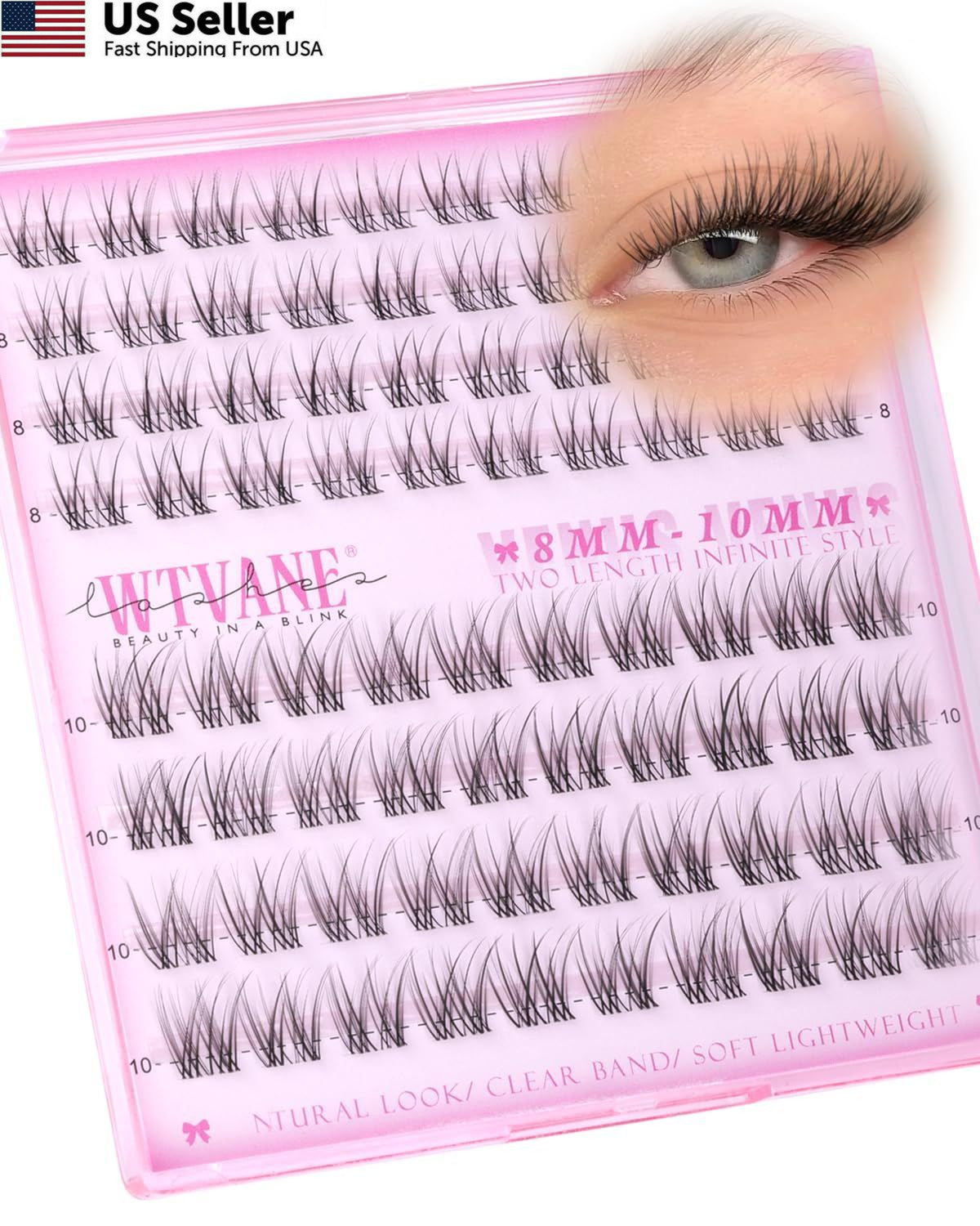 Short Clear Band Natural Lash Clusters - 8-10mm C-Curly Eyelash Extensions