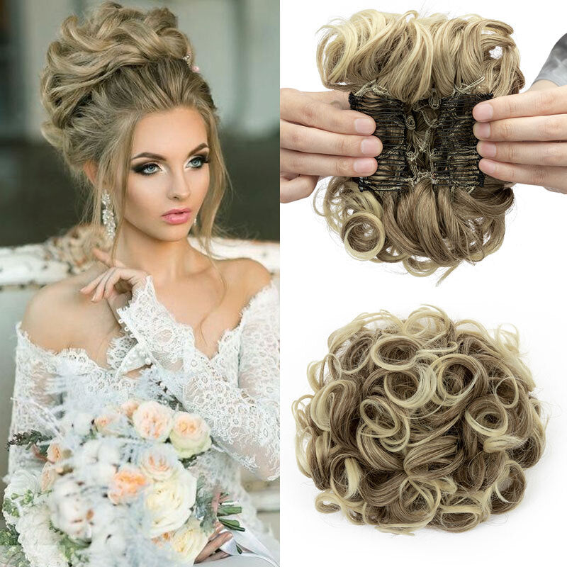 Women Ladies Curly Messy Bun Hair Piece Clip-In Extension - X-Large, Multiple Colors