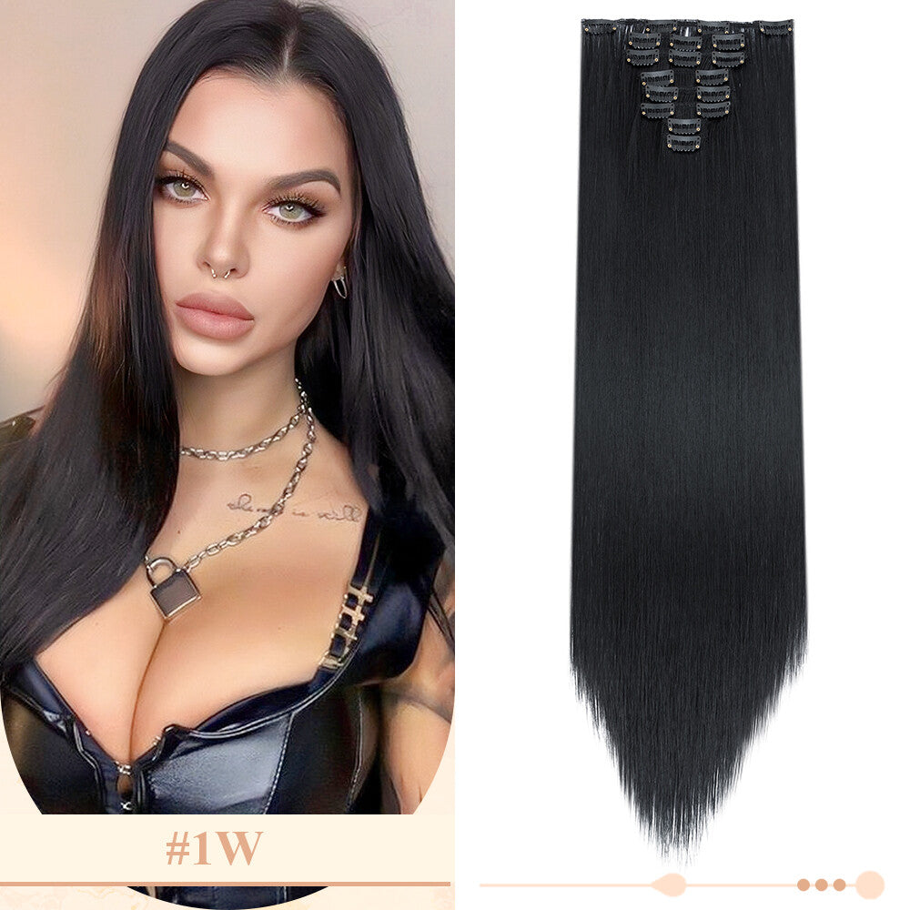 Clip-In Hair Extensions Full Head Ombre Highlight Synthetic Thick Hair 8-24 Inches