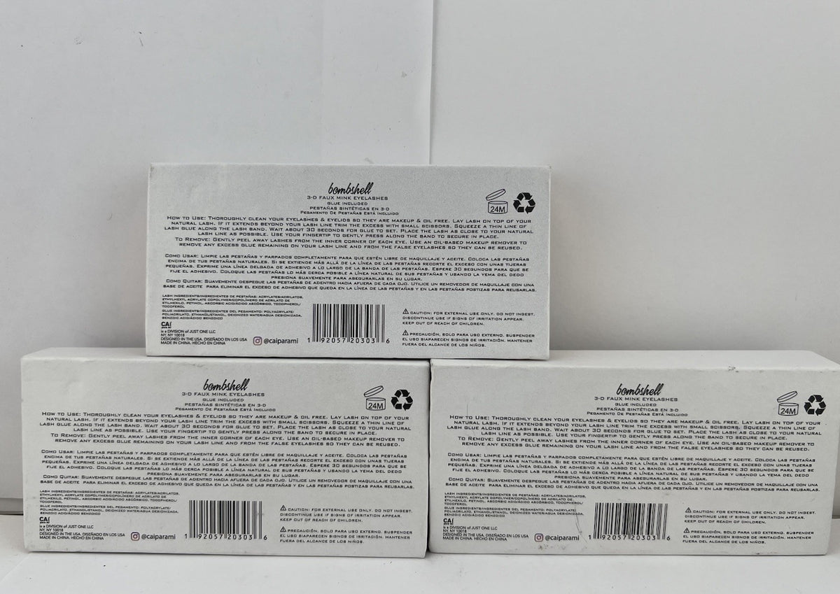3D Faux Mink False Eyelashes with Glue - Bombshell Style 3 Pack