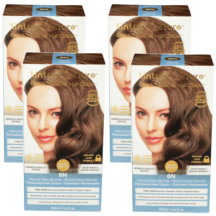 Tints of Nature 6N Natural Dark Blonde Permanent Hair Colour - 4 Pack