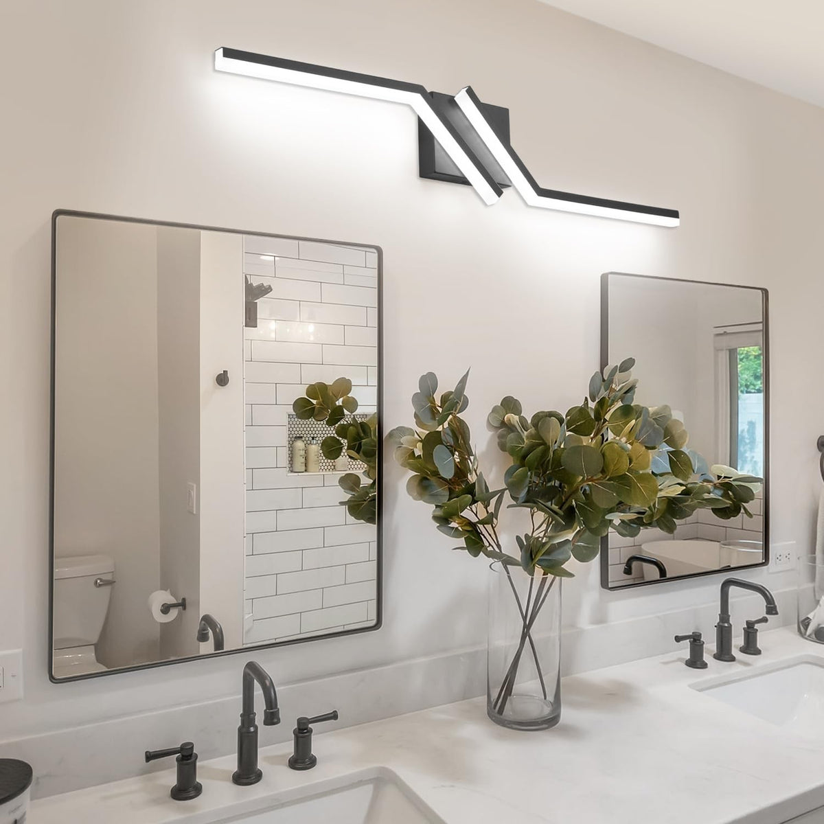 30-Inch Black Modern Dimmable Bathroom Vanity Light Over Mirror
