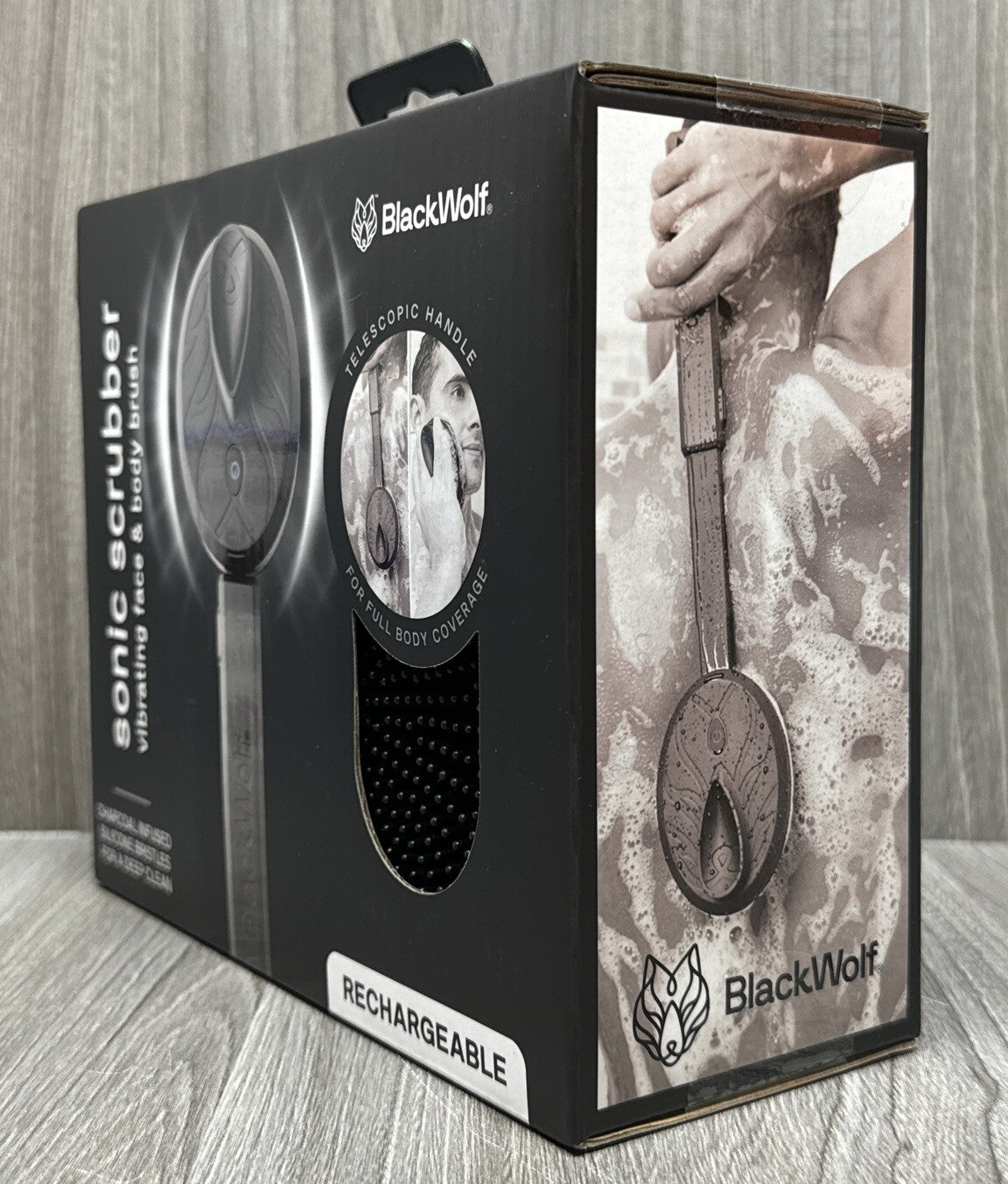 BlackWolf Sonic Vibrating Scrubber - Black Handheld Cleaning Tool