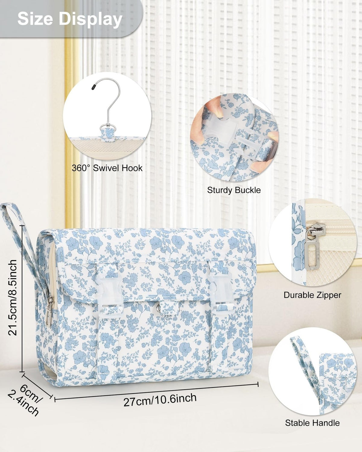 Water Resistant Hanging Toiletry Bag with 360 Degree Swivel Hook - Large Travel Organizer